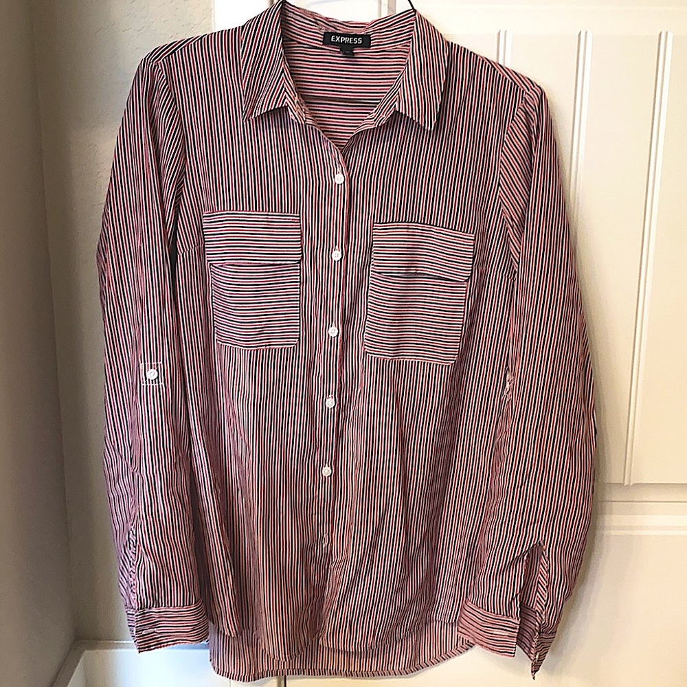 Pink and purple striped dress shirt. Size small. Express.